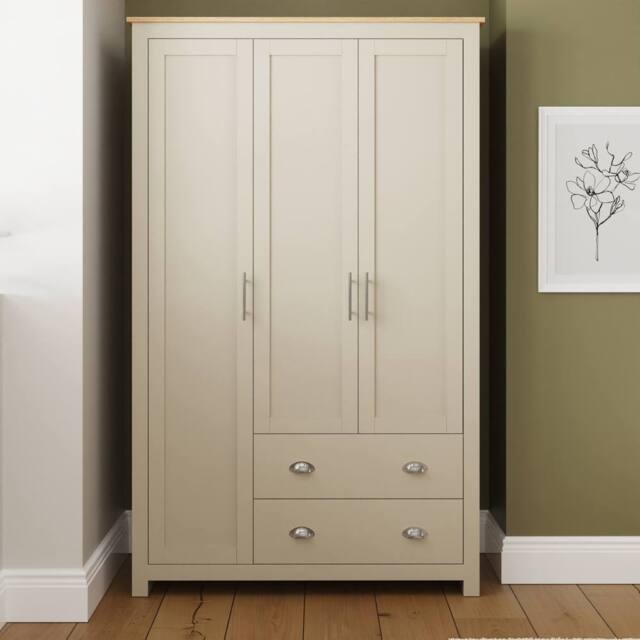GFW Lancaster 3 Door 2 Drawer Wardrobe in Cream - image 1