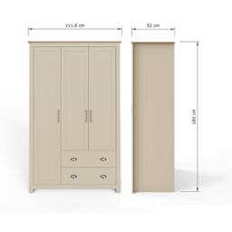 GFW Lancaster 3 Door 2 Drawer Wardrobe in Cream - thumbnail 8