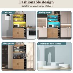 Merax Tall Kitchen Storage Cabinet Pantry with LED Open Shelves in Natural - thumbnail 5