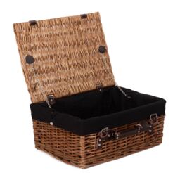 Red Hamper Wicker 40cm Double Steamed Picnic Basket with Cotton Lining in Brown - thumbnail 1