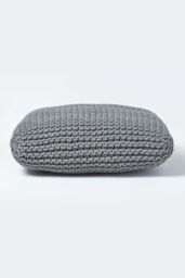 Homescapes Square Cotton Knitted Pouffe Floor Cushion in Grey