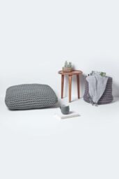 Homescapes Square Cotton Knitted Pouffe Floor Cushion in Grey - thumbnail 6
