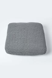 Homescapes Square Cotton Knitted Pouffe Floor Cushion in Grey - thumbnail 3