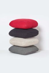 Homescapes Square Cotton Knitted Pouffe Floor Cushion in Grey - thumbnail 5