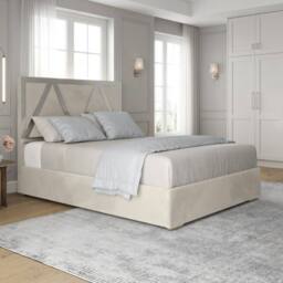 KDMD Eskdale Upholstered Soft Velvet Beige Metal Designer Bed Frame in Cream - Size: Single - thumbnail 1