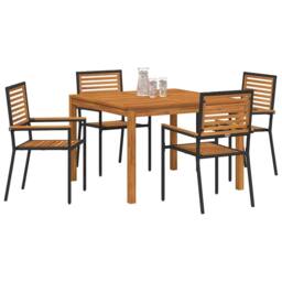 Berkfield Home 5 Piece Garden Dining Set Black Poly Rattan Acacia in Tan - thumbnail 3