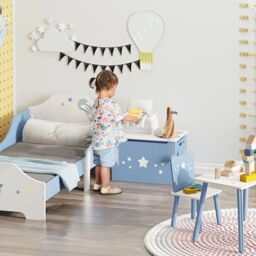 HOMCOM 55x34cm 50L Kids Storage Chest with Safety Hinge Handles Air Vents in Blue - Size: 55x34 cm - thumbnail 1