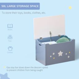 HOMCOM 55x34cm 50L Kids Storage Chest with Safety Hinge Handles Air Vents in Blue - Size: 55x34 cm - thumbnail 5