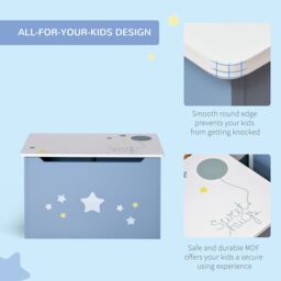 HOMCOM 55x34cm 50L Kids Storage Chest with Safety Hinge Handles Air Vents in Blue - Size: 55x34 cm - thumbnail 4