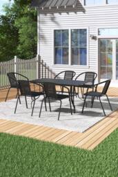 H&O Direct Garden Metal Slatted Coffee Table & Six Rattan Chairs in Black - thumbnail 2