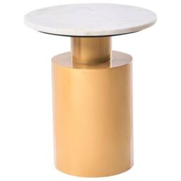 Wyld and Coco White Marble Round Side Table with Gold Metal Base 40 cm - thumbnail 2