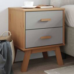 Berkfield Home Beautiful Bedside Cabinet OLDEN Grey & Brown Solid Wood Pine - thumbnail 2