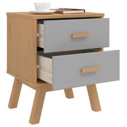 Berkfield Home Beautiful Bedside Cabinet OLDEN Grey & Brown Solid Wood Pine - thumbnail 4