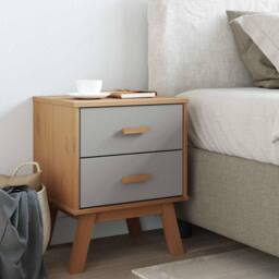 Berkfield Home Beautiful Bedside Cabinet OLDEN Grey & Brown Solid Wood Pine