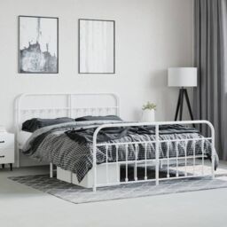 Berkfield Home Metal Bed Frame with Headboard & Footboard White 183x213 cm - thumbnail 4