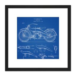 Artery8 Harley Classic Motor Cycle Bike Parts 1924 Patent Plan 8X8 Inch Square Wooden Framed Wall Art Print Picture with Mount in Black - thumbnail 1