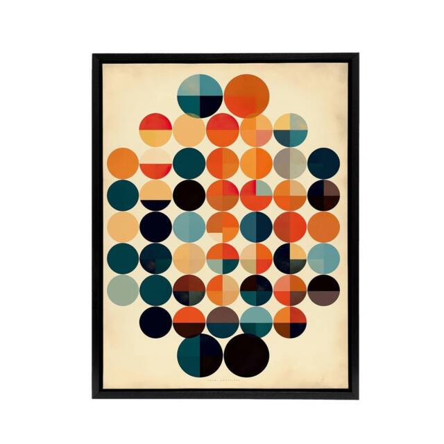 "Artery8 Minimalist Circles Bauhaus Geometric Framed Canvas Wall Art Print - Size: W12"" x H16""" - image 1