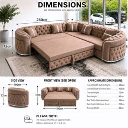 Stratus Interiors Ambassador Luxury Velvet Corner Sofa Bed with Silver Trim Detail in Brown - thumbnail 5