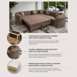 Stratus Interiors Ambassador Luxury Velvet Corner Sofa Bed with Silver Trim Detail in Brown - thumbnail 4