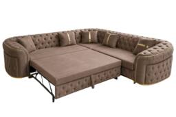 Stratus Interiors Ambassador Luxury Velvet Corner Sofa Bed with Gold Trim Detail in Brown - thumbnail 2