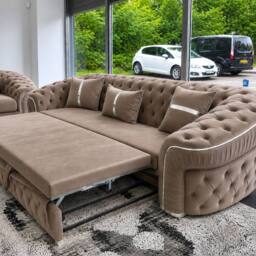 Stratus Interiors Ambassador Luxury Velvet Corner Sofa Bed with Silver Trim Detail in Brown - thumbnail 3