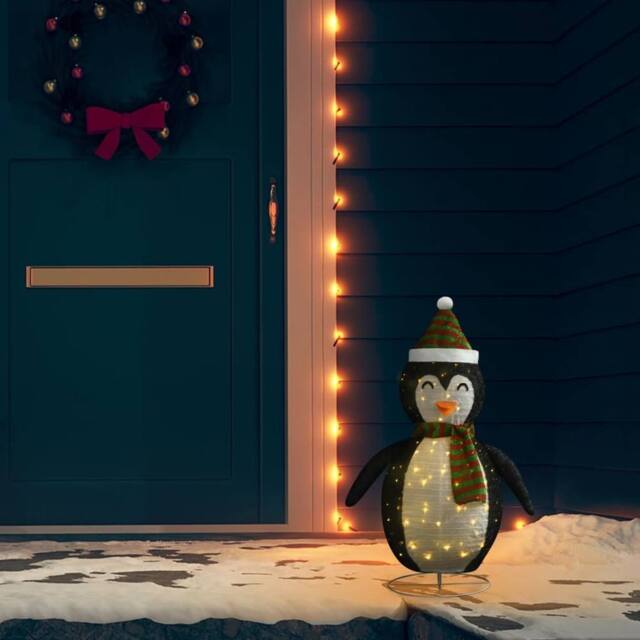 Berkfield Home Decorative Christmas Snow Penguin Figure LED Luxury Fabric 60cm - image 1