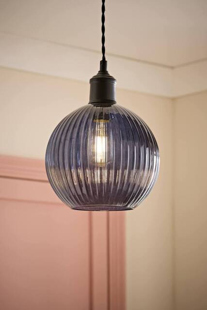 ValueLights Maddison Navy Blue Ribbed Glass Globe Easy Fit Pendant Lamp Shade - image 1