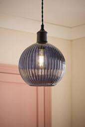ValueLights Maddison Navy Blue Ribbed Glass Globe Easy Fit Pendant Lamp Shade - thumbnail 1