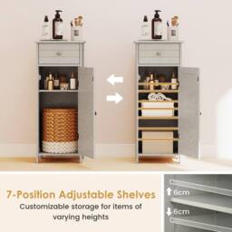 Costway Bathroom Storage Cabinet Floor Standing Wooden Cupboard in Grey - thumbnail 7