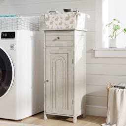 Costway Bathroom Storage Cabinet Floor Standing Wooden Cupboard in Grey - thumbnail 4