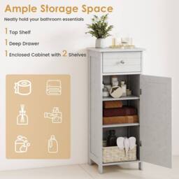 Costway Bathroom Storage Cabinet Floor Standing Wooden Cupboard in Grey - thumbnail 6