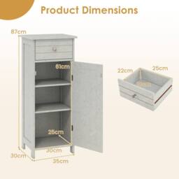 Costway Bathroom Storage Cabinet Floor Standing Wooden Cupboard in Grey - thumbnail 2