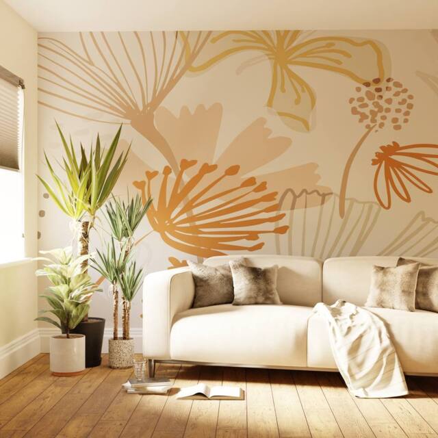 Superfresco Easy Scandi Floral Peach Print To Order 3m x 2.8m Mural in Pink - image 1