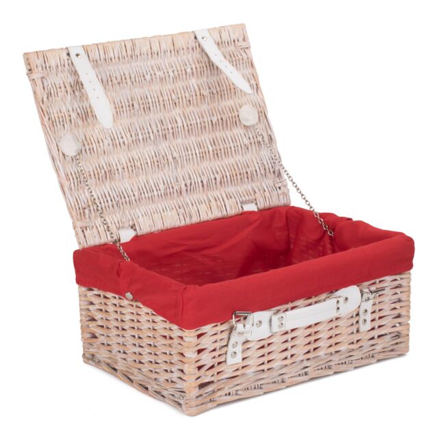 Red Hamper Wicker 41cm White Hamper with Cotton Lining in Red - image 1