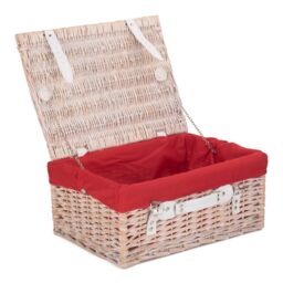 Red Hamper Wicker 41cm White Hamper with Cotton Lining in Red