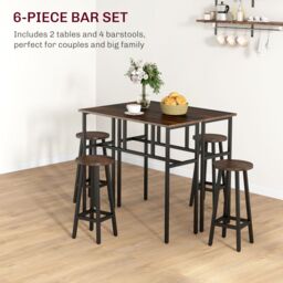 HOMCOM 6-Piece Bar Table Set, 2 Breakfast Tables with 4 Stools, Counter Height Dining Tables & Chairs for Kitchen, Living Room in Brown - thumbnail 4
