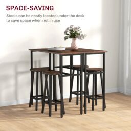 HOMCOM 6-Piece Bar Table Set, 2 Breakfast Tables with 4 Stools, Counter Height Dining Tables & Chairs for Kitchen, Living Room in Brown - thumbnail 6