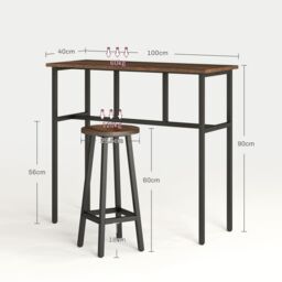 HOMCOM 6-Piece Bar Table Set, 2 Breakfast Tables with 4 Stools, Counter Height Dining Tables & Chairs for Kitchen, Living Room in Brown - thumbnail 3