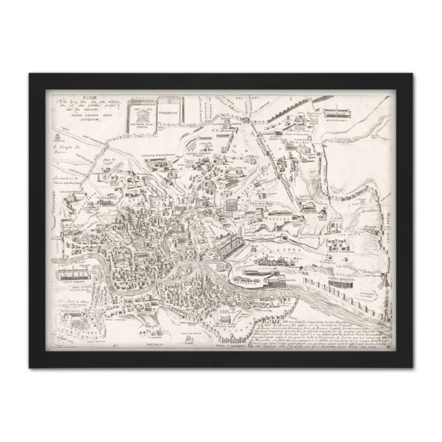 "Artery8 Wall Art Print Map Ligorio 16th Century Ancient Rome City Plan Large Framed Wall Décor Art in White - Size: W18"" x H24""" - image 1