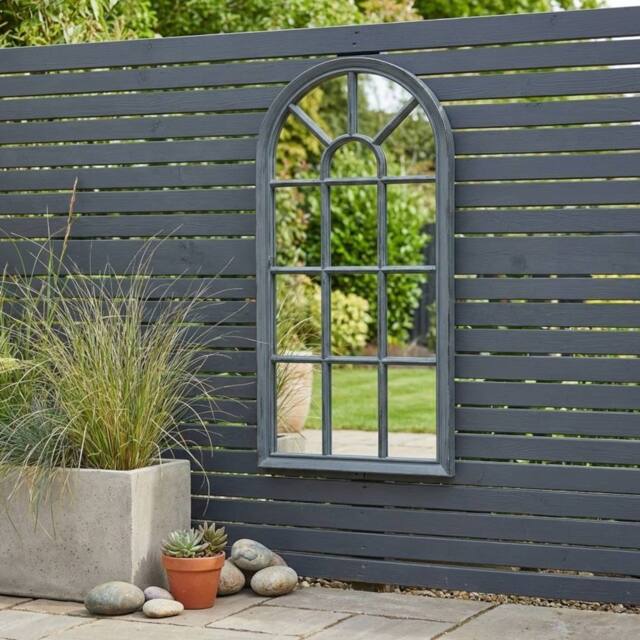 Garden Greatness Lunaria Slate Arched Garden Mirror in Dark Grey - image 1