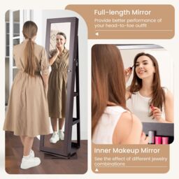 Gymax Jewelry Armoire With Full Length Mirror 360 Rotating Jewelry Cabinet in Dark Brown - thumbnail 4