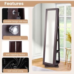 Gymax Jewelry Armoire With Full Length Mirror 360 Rotating Jewelry Cabinet in Dark Brown - thumbnail 5