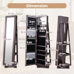 Gymax Jewelry Armoire With Full Length Mirror 360 Rotating Jewelry Cabinet in Dark Brown - thumbnail 2