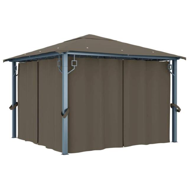 Berkfield Home Gazebo with Curtain&LED String Lights 3x3 m Taupe Aluminium - image 1