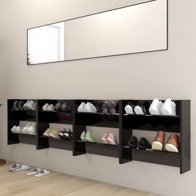 Berkfield Home Wall Shoe Cabinets 4 pcs Black 60x18x60 cm Engineered Wood - Size: 60 x 18 x 60 cm - image 1