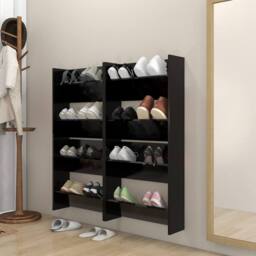 Berkfield Home Wall Shoe Cabinets 4 pcs Black 60x18x60 cm Engineered Wood - Size: 60 x 18 x 60 cm - thumbnail 2