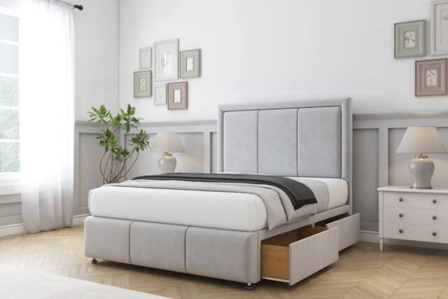 "Comfort Beds Savoy Plush Divan Base 2 Drawers - 54"" Headboard-Footboard in Silver - Size: Small Double" - image 1