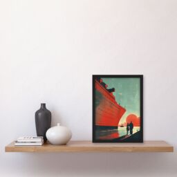Artery8 Cruise Ship Sunset Harbour Red Blue Travel Advert Framed Wall Art - Size: A4 - thumbnail 4