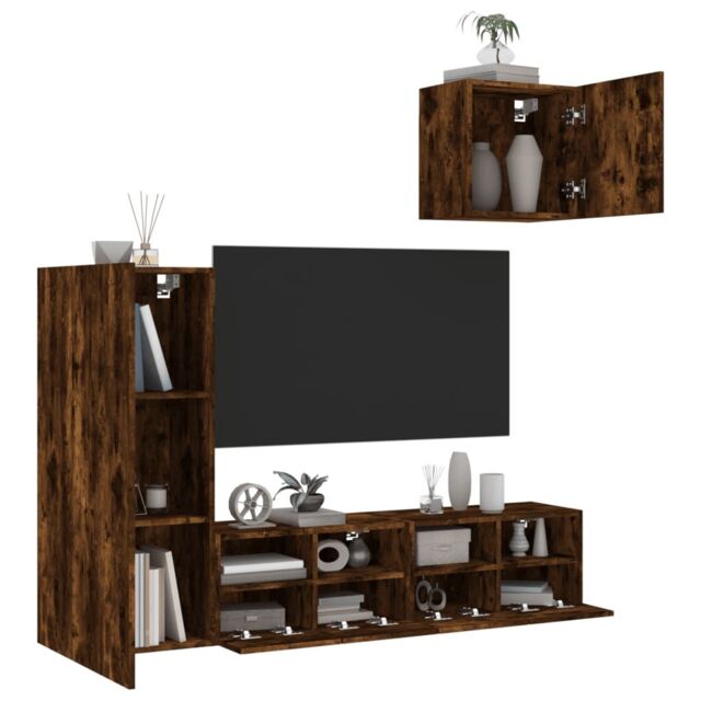 Berkfield Home 4 Piece TV Wall Units Smoked Oak Engineered Wood in Brown - image 1