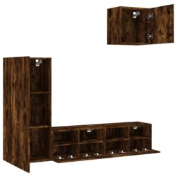 Berkfield Home 4 Piece TV Wall Units Smoked Oak Engineered Wood in Brown - thumbnail 4